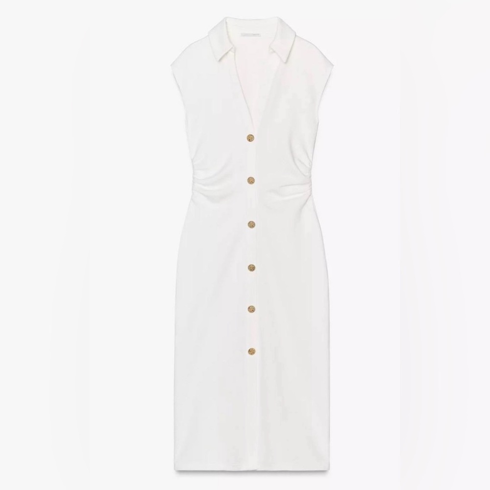 Zara Piqué Shirt Dress Size Small white - Picture 5 of 8